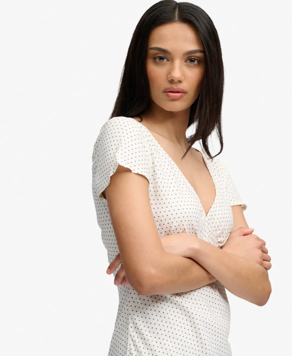 Printed Sweetheart Short Sleeve Mini Dress