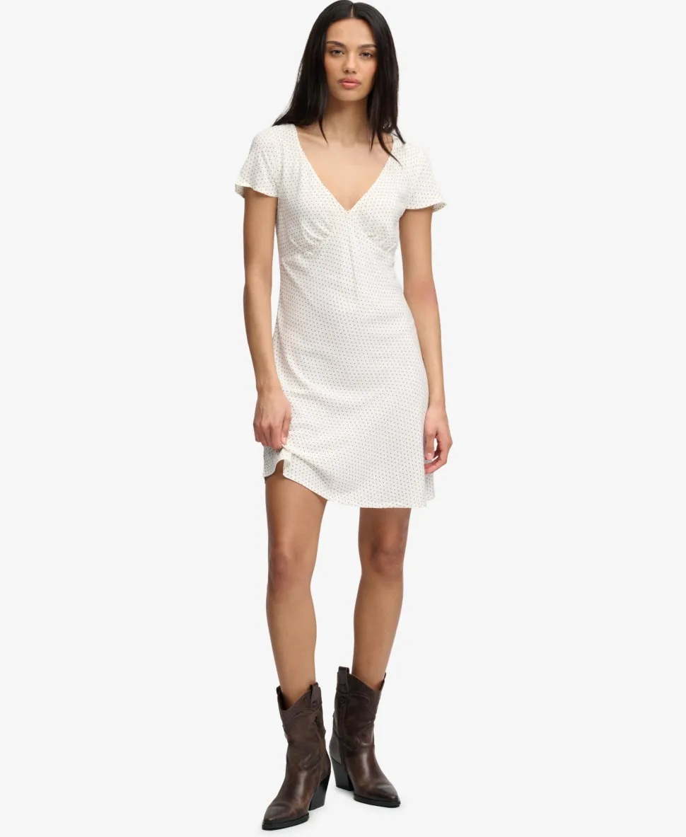 Printed Sweetheart Short Sleeve Mini Dress