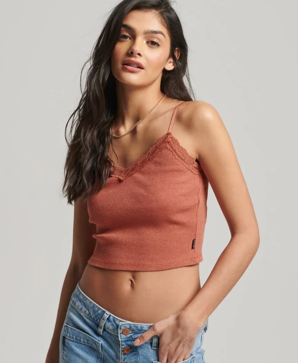 Rib Lace Trim Cami Top