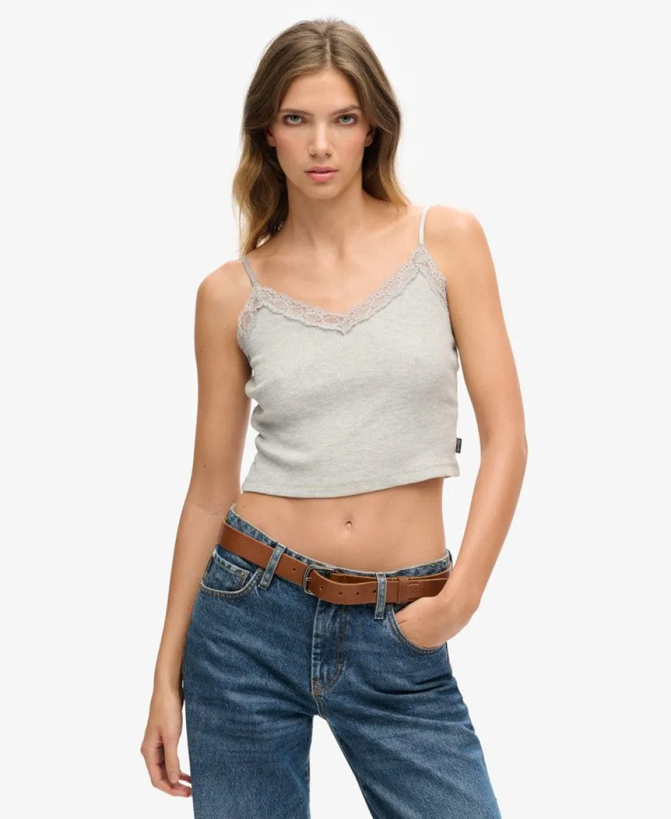 Rib Lace Trim Cami Top