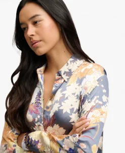 Satin Print Floral Maxi Shirt Dress