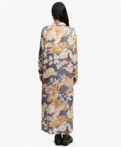 Satin Print Floral Maxi Shirt Dress