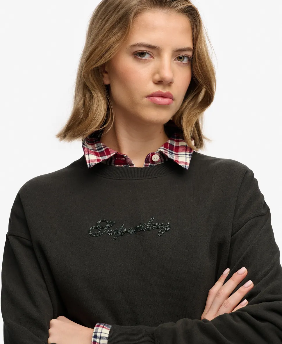 Script Brand Loose Crew Sweatshirt