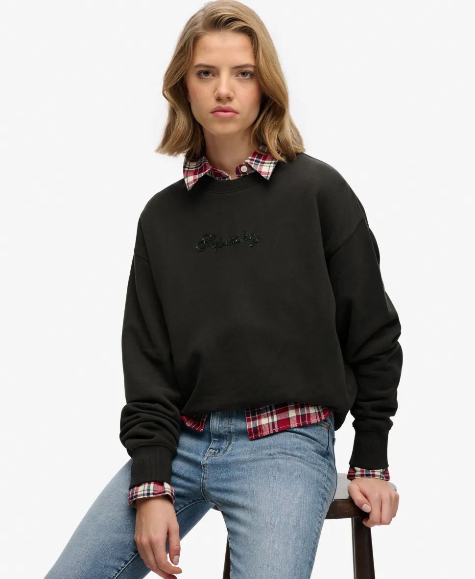 Script Brand Loose Crew Sweatshirt