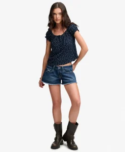 Short Sleeve Half Button Woven Top