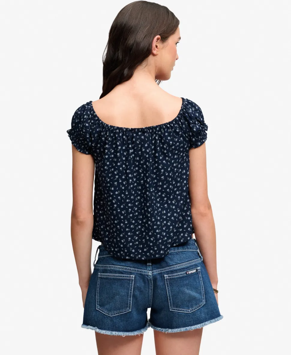 Short Sleeve Half Button Woven Top