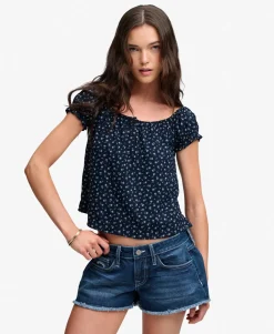 Short Sleeve Half Button Woven Top