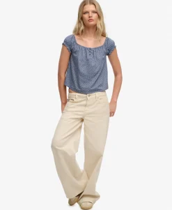 Short Sleeve Half Button Woven Top