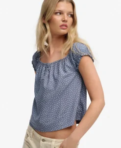 Short Sleeve Half Button Woven Top
