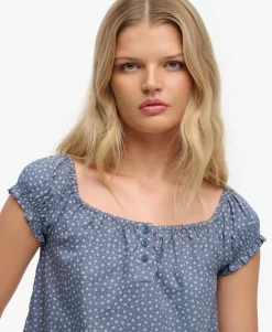 Short Sleeve Half Button Woven Top