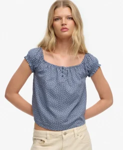 Short Sleeve Half Button Woven Top
