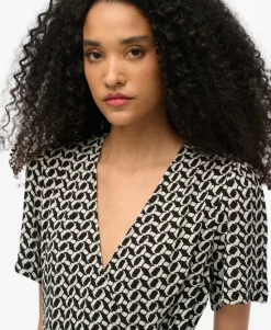 Short Sleeve Printed Mini Wrap Dress