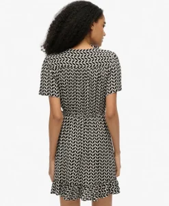 Short Sleeve Printed Mini Wrap Dress