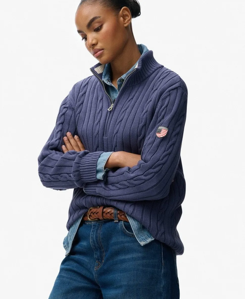 Slouchy Cable Half Zip Jumper