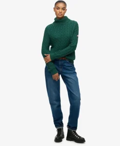 Slouchy Cable Roll Neck Jumper