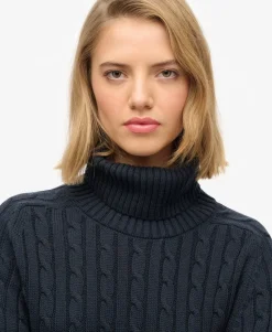 Slouchy Cable Roll Neck Jumper