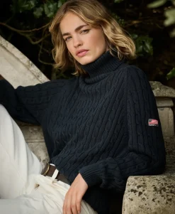 Slouchy Cable Roll Neck Jumper