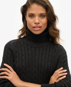 Slouchy Cable Roll Neck Jumper