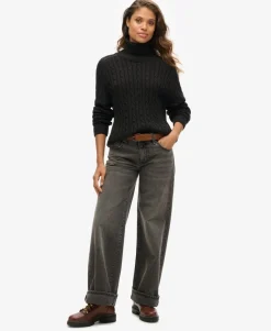 Slouchy Cable Roll Neck Jumper