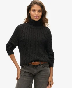 Slouchy Cable Roll Neck Jumper