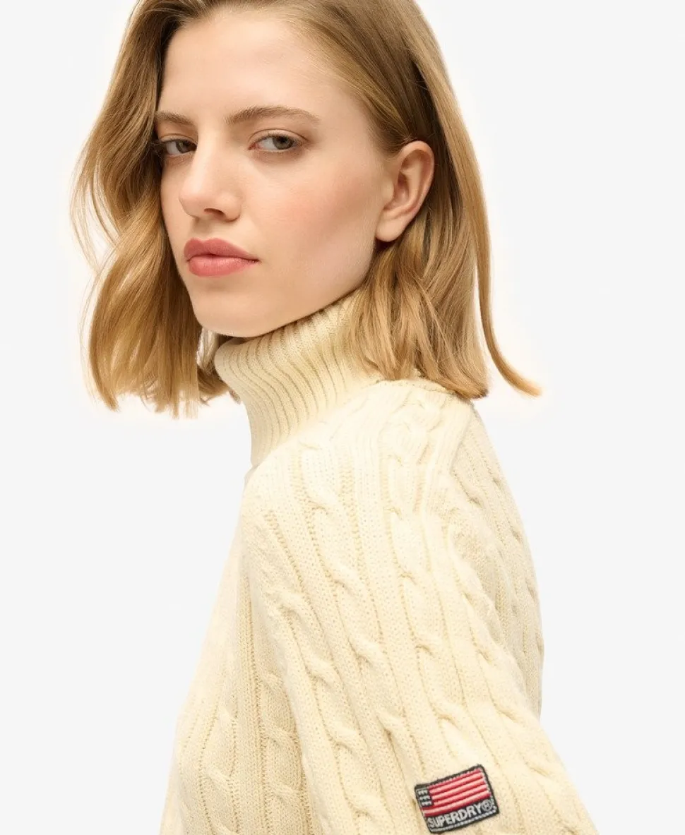 Slouchy Cable Roll Neck Jumper