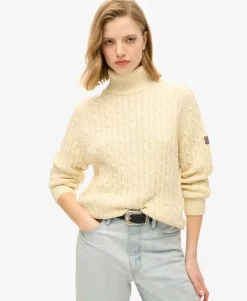 Slouchy Cable Roll Neck Jumper