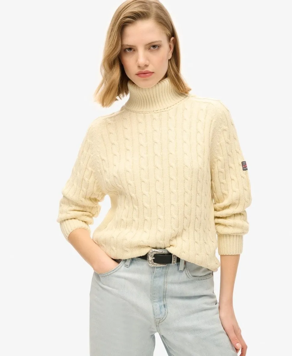 Slouchy Cable Roll Neck Jumper