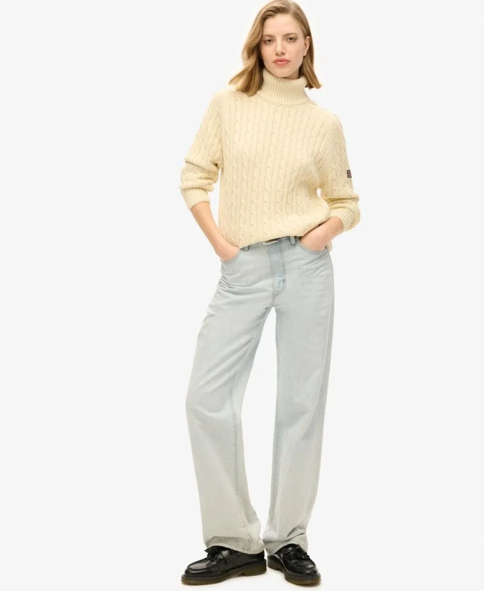 Slouchy Cable Roll Neck Jumper