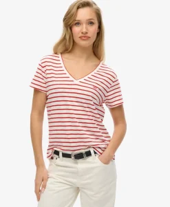 Slub Embroidered V-Neck T-Shirt