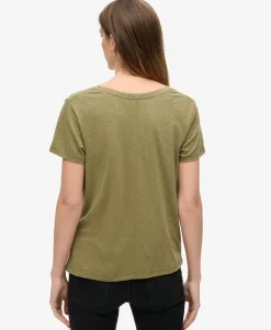 Slub Embroidered V-Neck T-Shirt