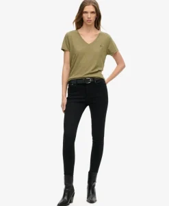 Slub Embroidered V-Neck T-Shirt