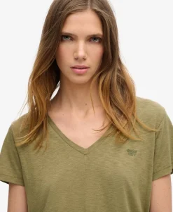 Slub Embroidered V-Neck T-Shirt