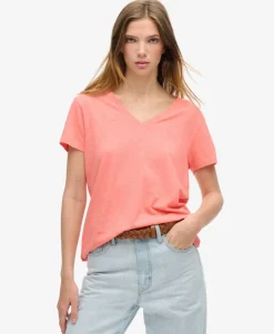 Slub Embroidered V-Neck T-Shirt