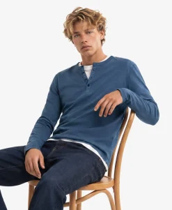 Slub Long Sleeve Jersey Henley Top