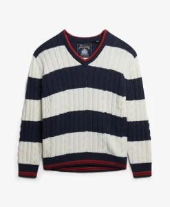 Stripe Oversized Cable V Neck Jumper