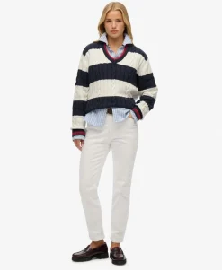 Stripe Oversized Cable V Neck Jumper
