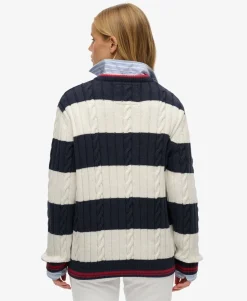 Stripe Oversized Cable V Neck Jumper