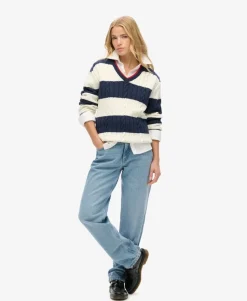 Stripe Oversized Cable V Neck Jumper