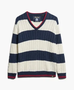 Stripe Oversized Cable V Neck Jumper
