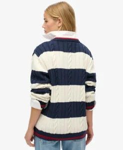 Stripe Oversized Cable V Neck Jumper