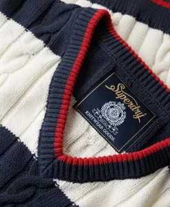 Stripe Oversized Cable V Neck Jumper