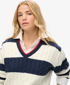 Stripe Oversized Cable V Neck Jumper