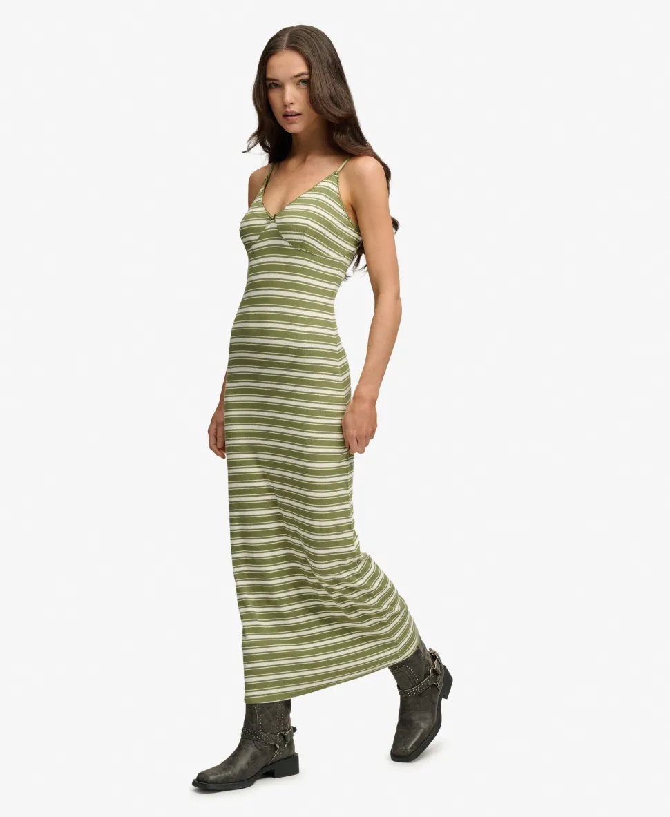 Stripe Ribbed Jersey Maxi Dress