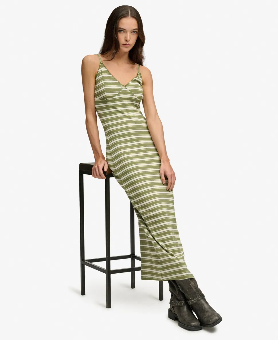Stripe Ribbed Jersey Maxi Dress