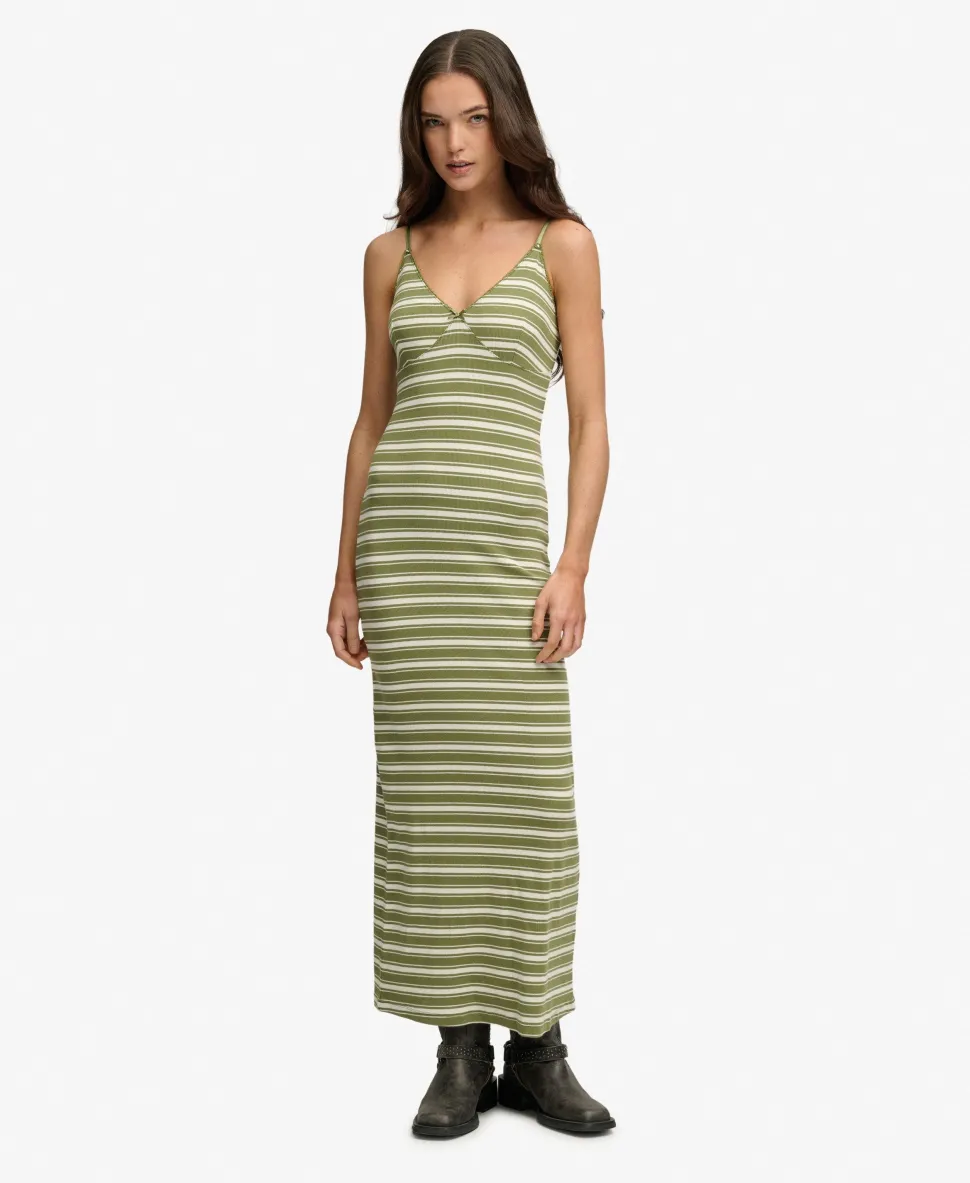 Stripe Ribbed Jersey Maxi Dress