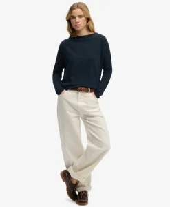 Studios Boat Neck Slub Long Sleeve Top