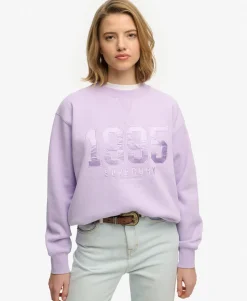 Varsity Satin Applique Crew Sweatshirt