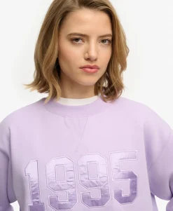 Varsity Satin Applique Crew Sweatshirt