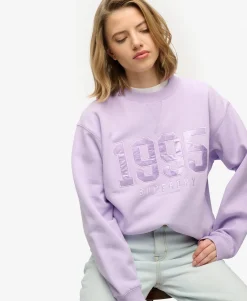 Varsity Satin Applique Crew Sweatshirt
