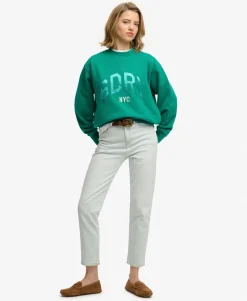 Varsity Satin Applique Crew Sweatshirt